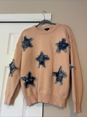 debut Peach Crewneck Sweater with Denim Stars